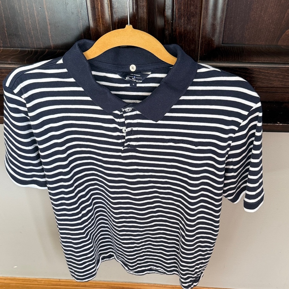 Ben Sherman Navy and White Striped Polo